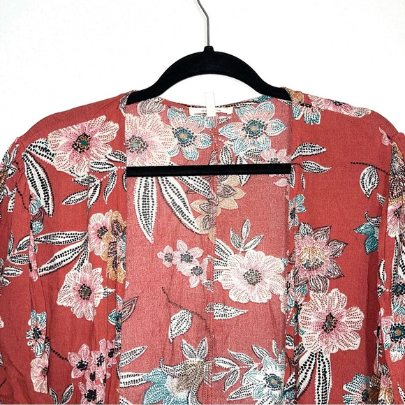 Maurices Rust Orange Multicolor Floral Print Flutter Sleeve Kimono Small Women’s - Picture 3 of 10